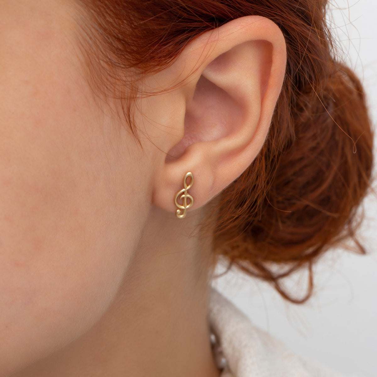 14K Gold Treble Clef Studs Earrings