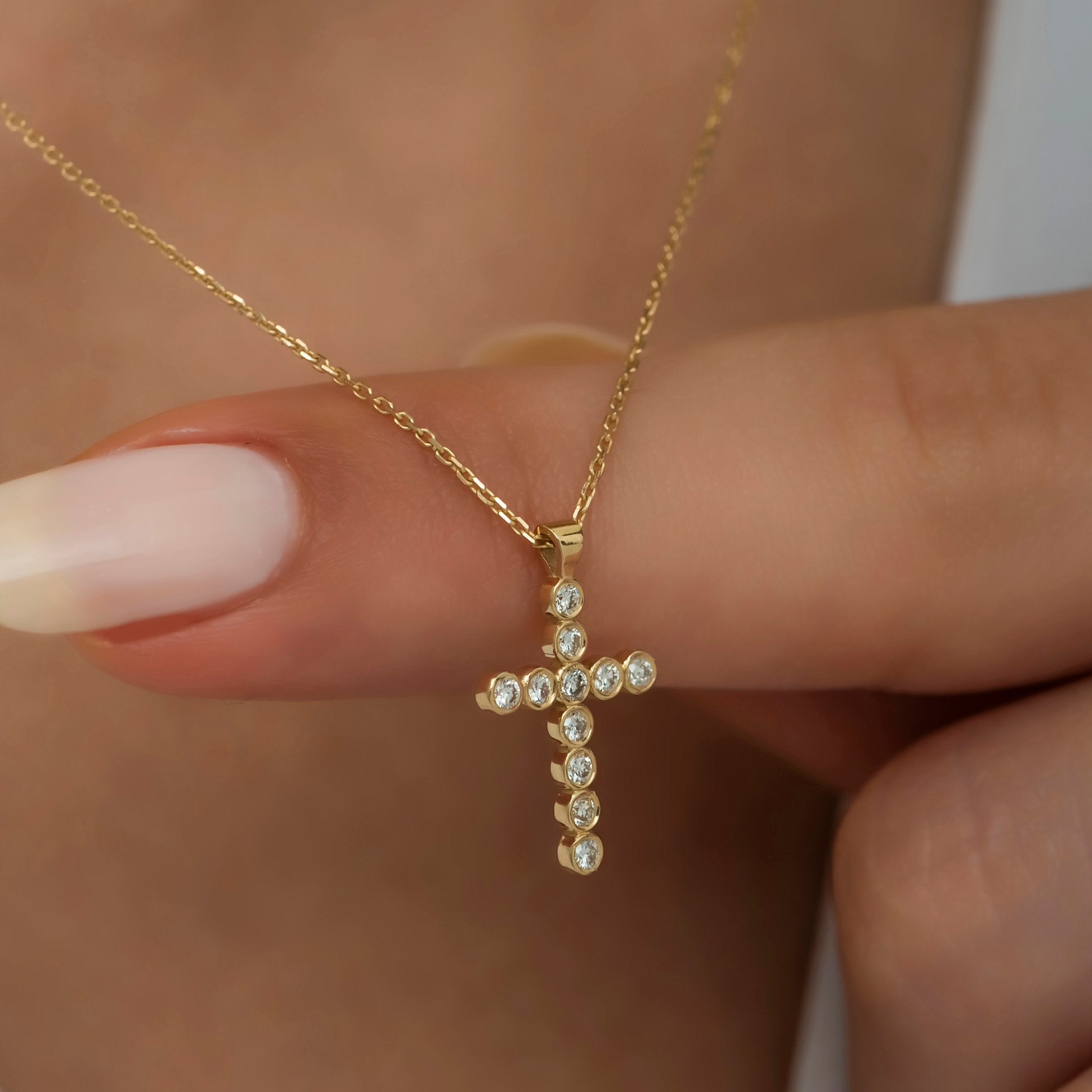 14K Gold Diamond Cross Necklace