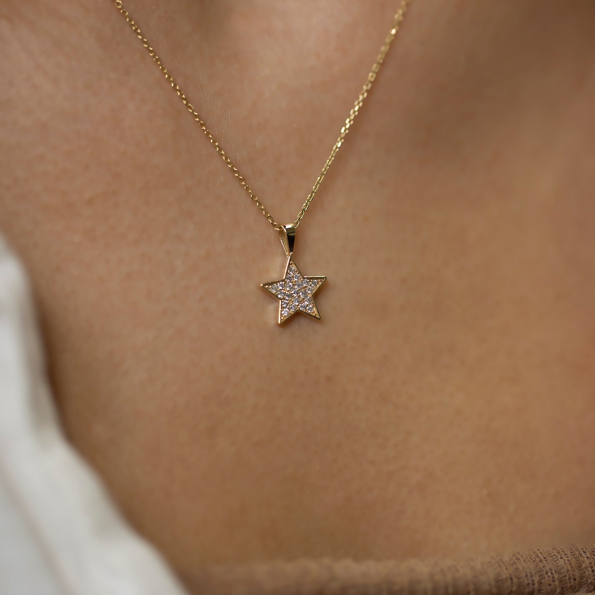 14K Gold Diamond Star Necklace