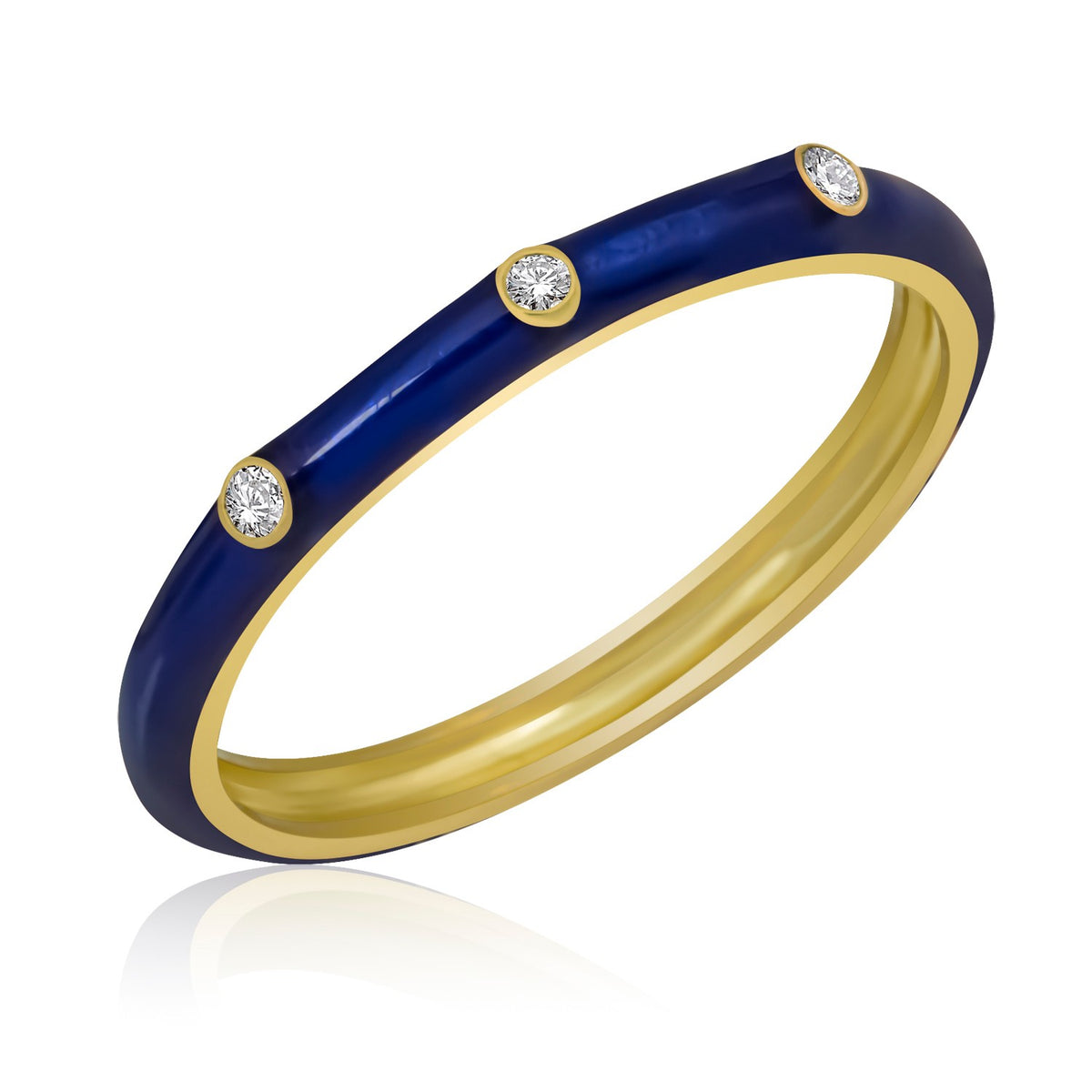 14K Gold Diamond Navy Blue Color Enamel Ring