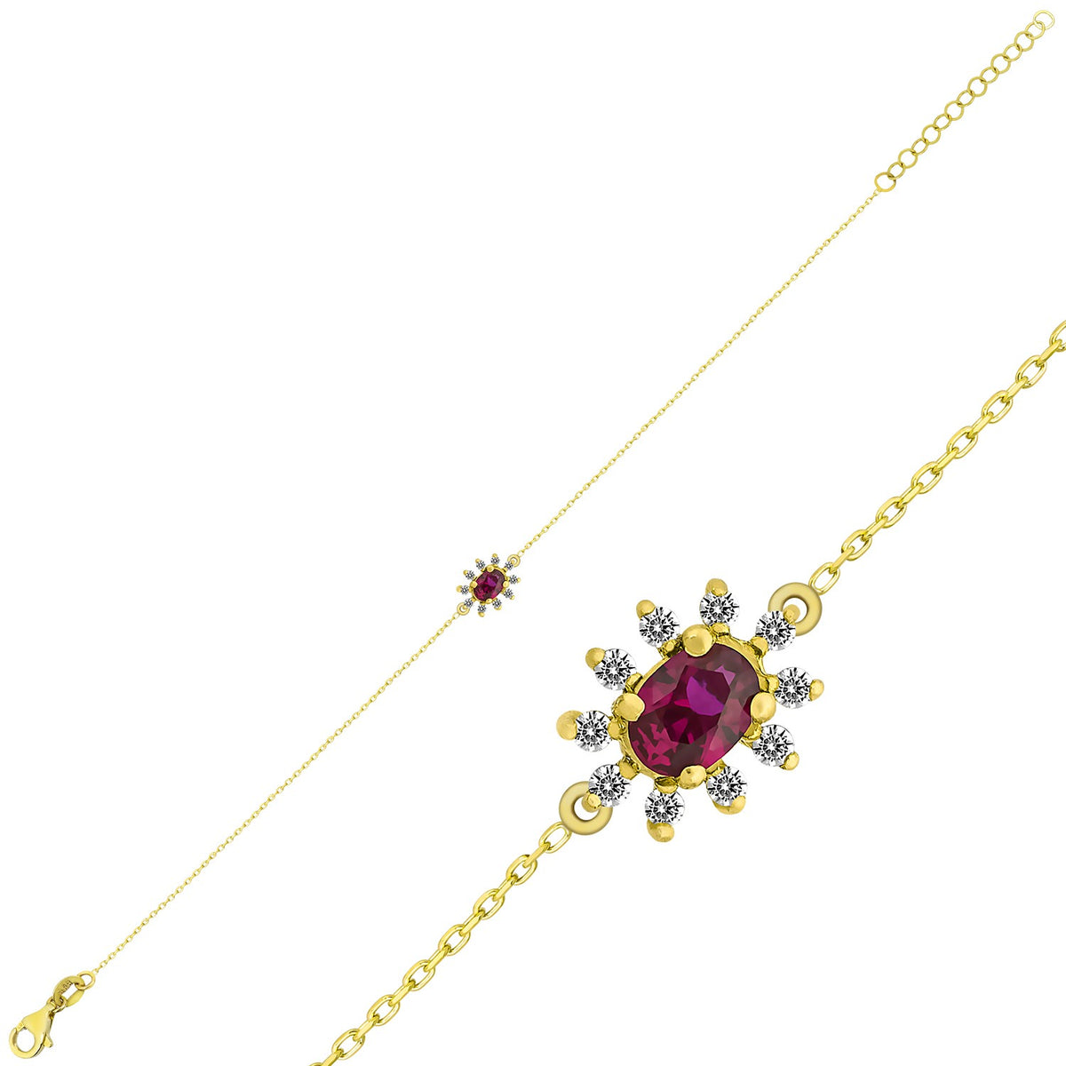 14K Gold Diamond Oval Cut Ruby Bracelet