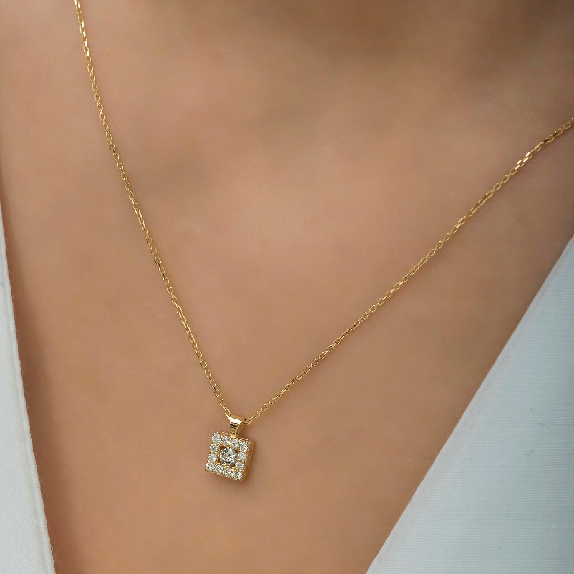 14K Gold  Square Shape Diamond Necklace