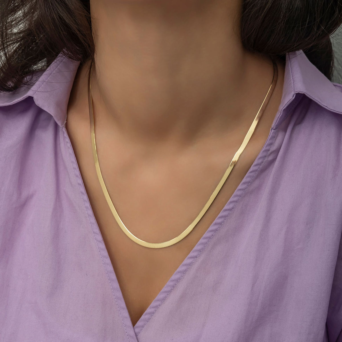 14K Gold 3.5 mm Herringbone Chain Necklace