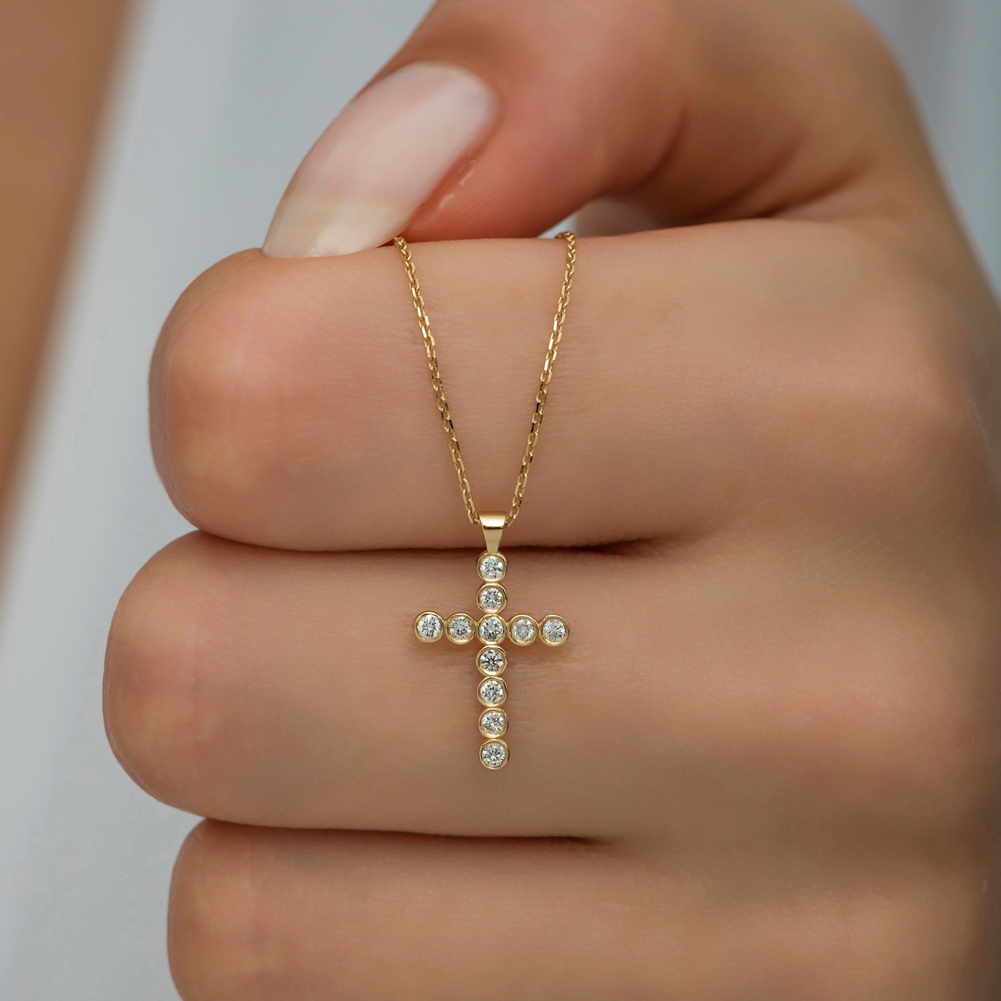 14K Gold Diamond Cross Necklace