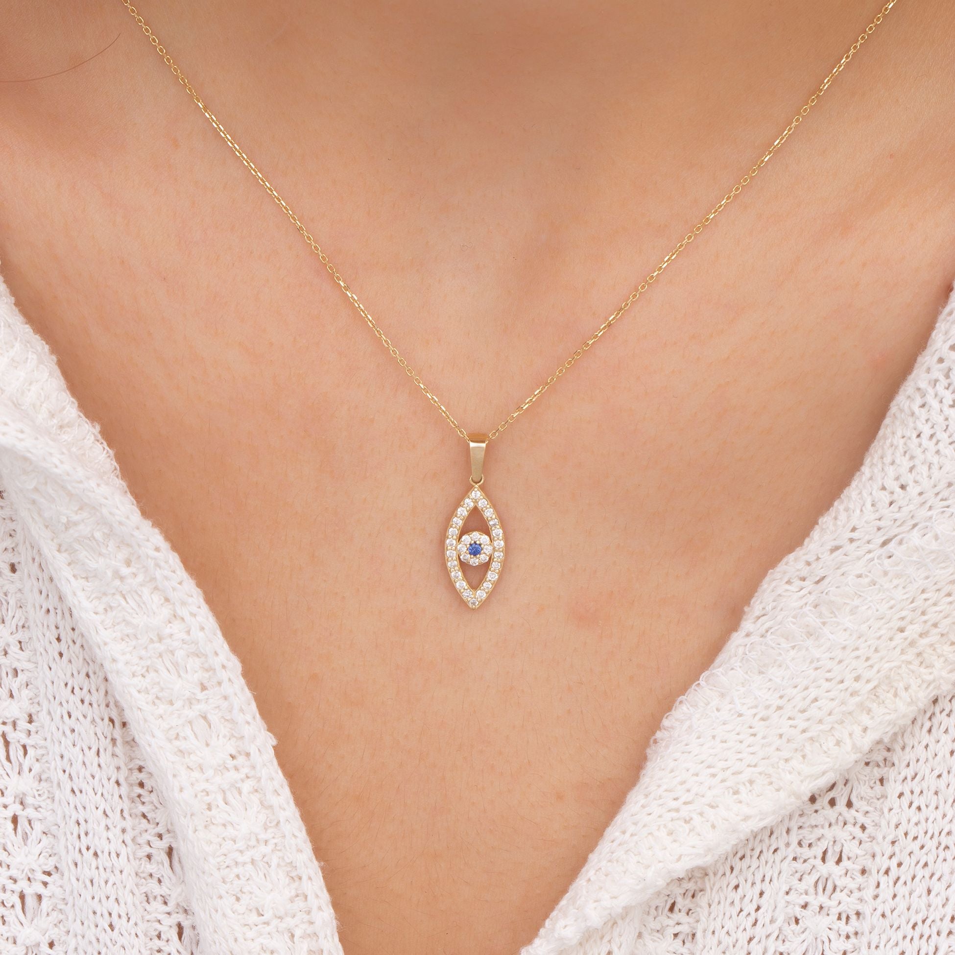 14K Gold Diamond Vertical Eye Woman Necklace