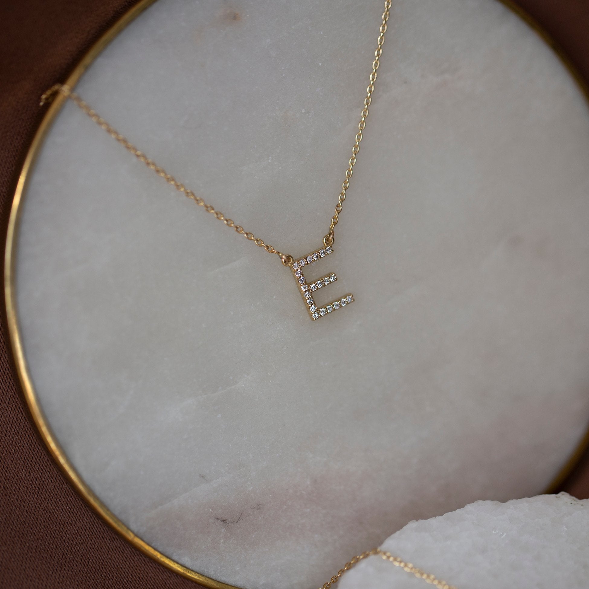 14K Gold Diamond Initial Necklace