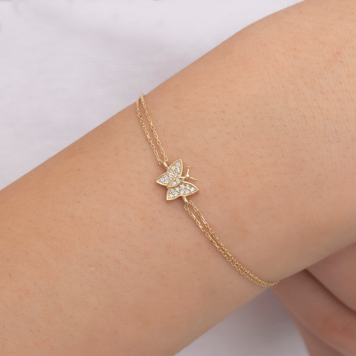 14K Gold Diamond Butterfly Bracelet