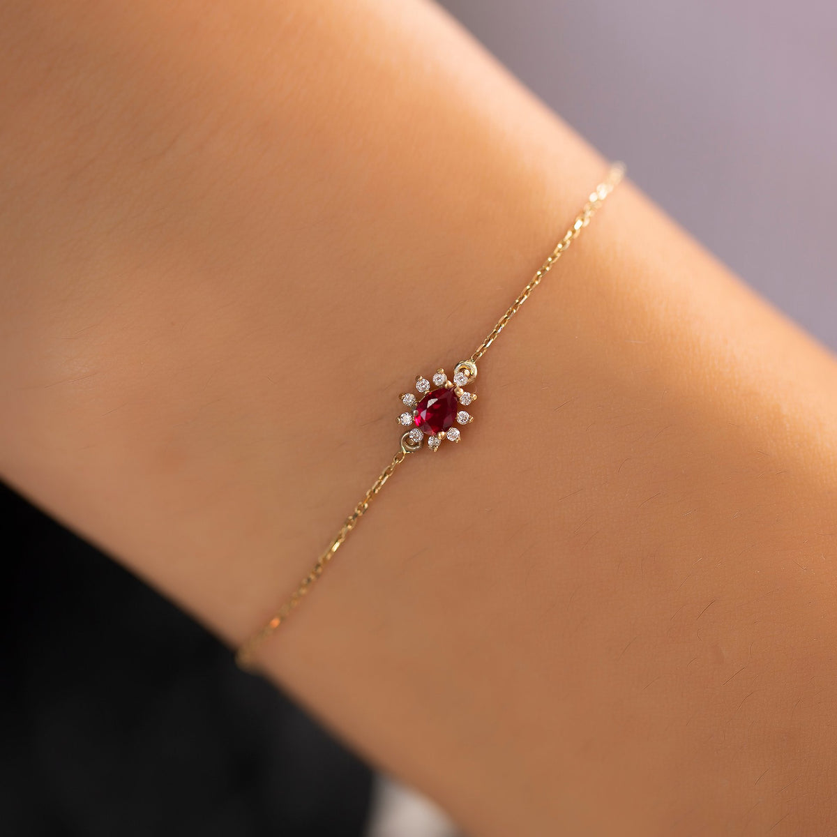 14K Gold Diamond Drop Cut Ruby Bracelet