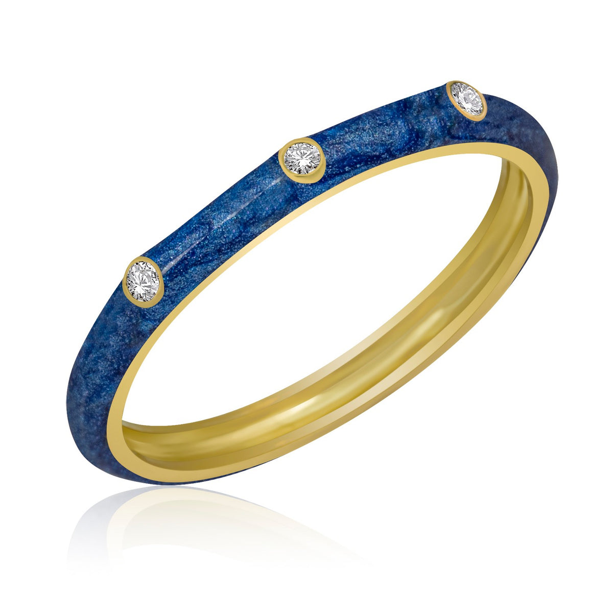 14K Gold Diamond Dark Blue Color Enamel Ring