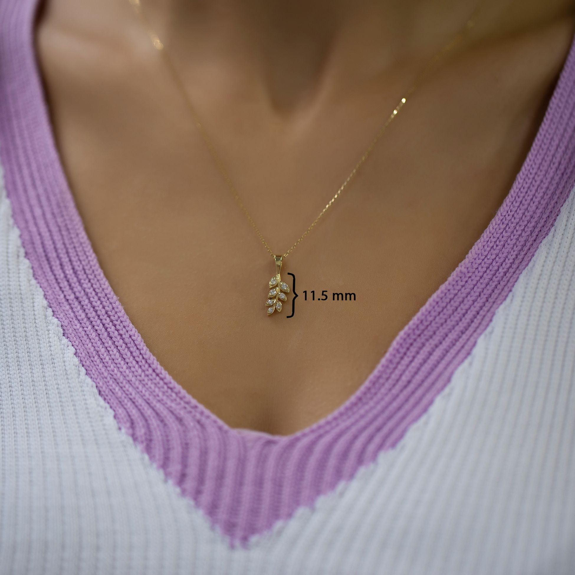 14K Gold Diamond Leaf Necklace