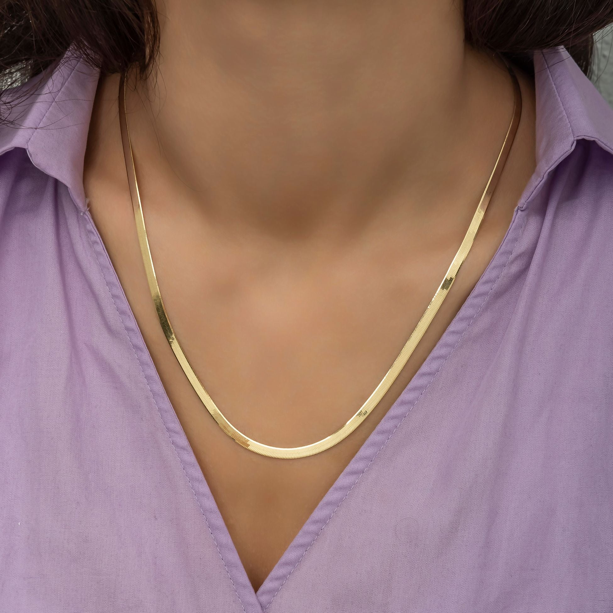 14K Gold 3.5 mm Herringbone Chain Necklace