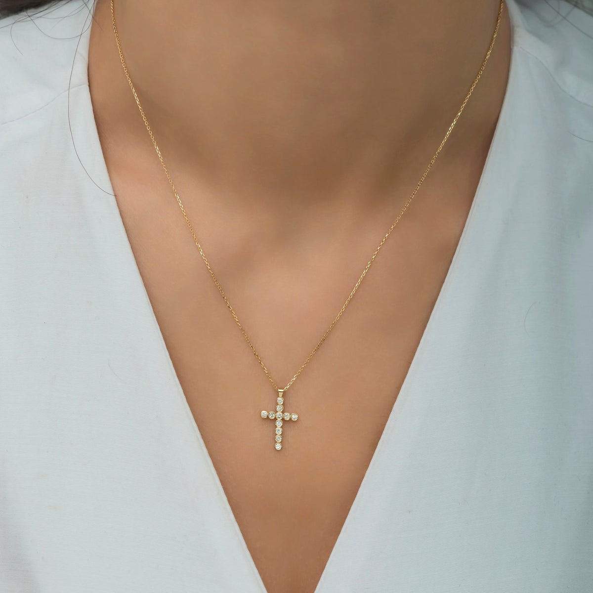 14K Gold Diamond Cross Necklace