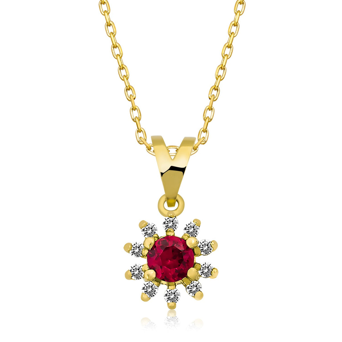 14K Gold Diamond Round Cut Ruby Necklace