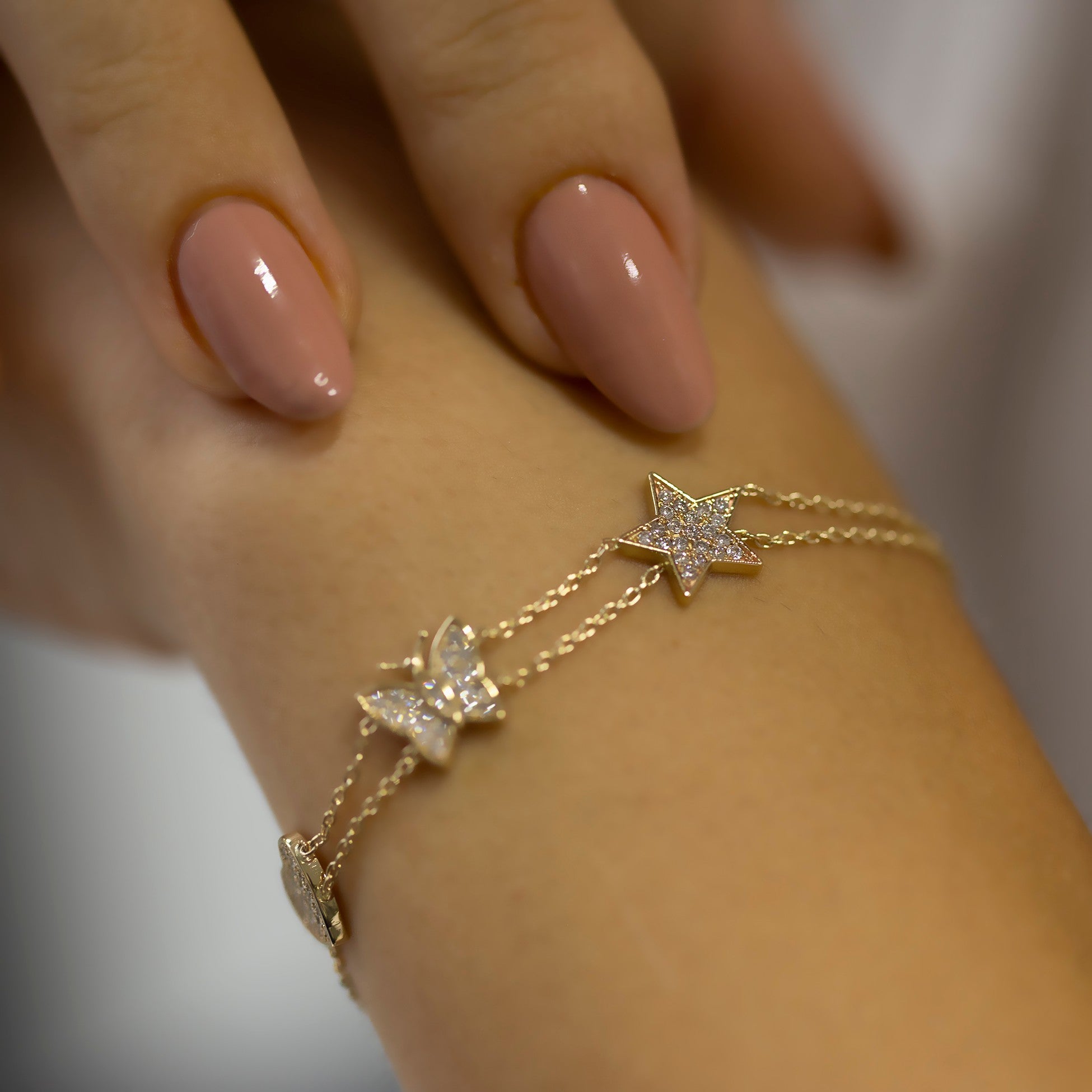 14K Gold Diamond Star Bracelet