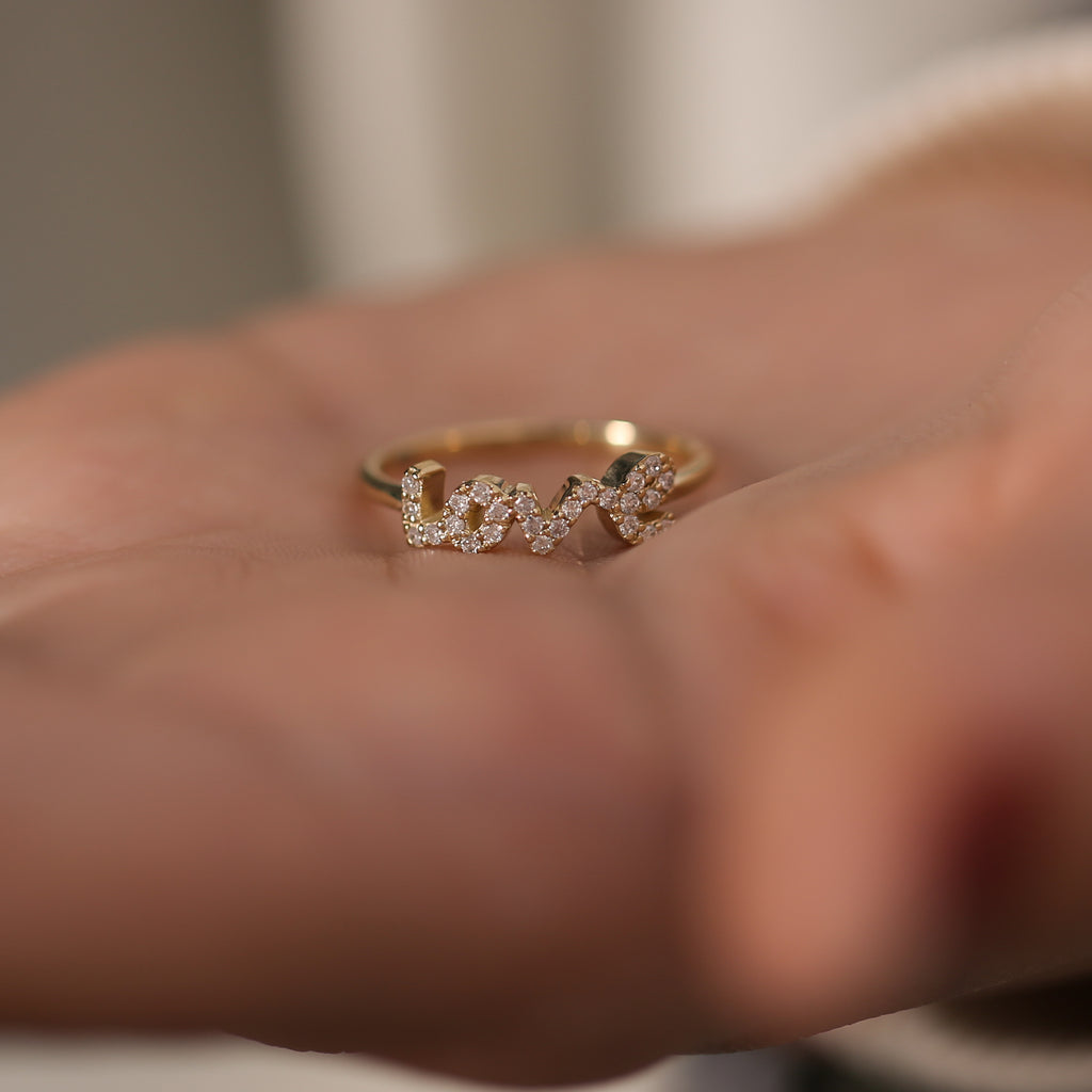 14K Gold Diamond Love Ring – Amoria