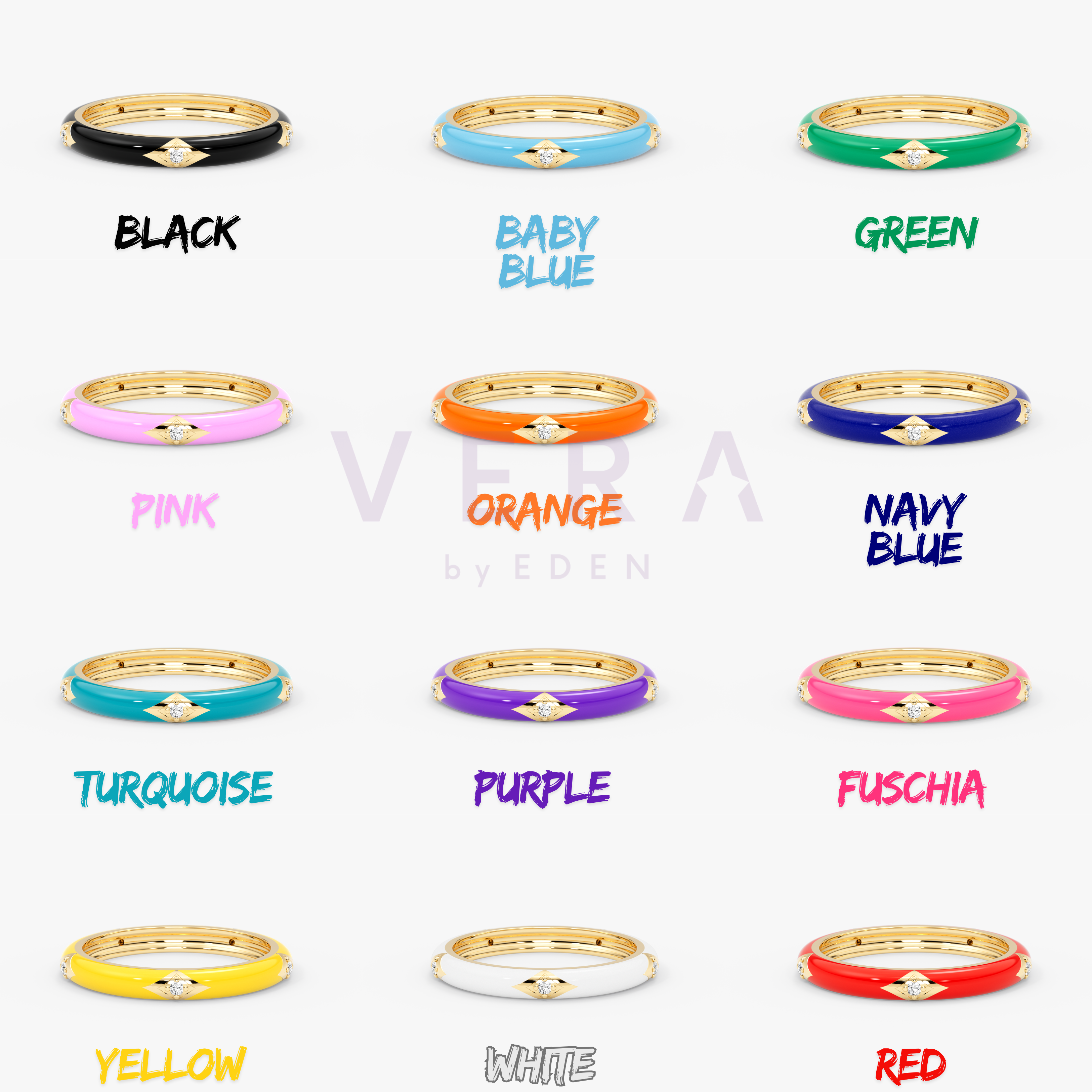 14K Gold 3 Diamond Enamel Band Ring – Prisme