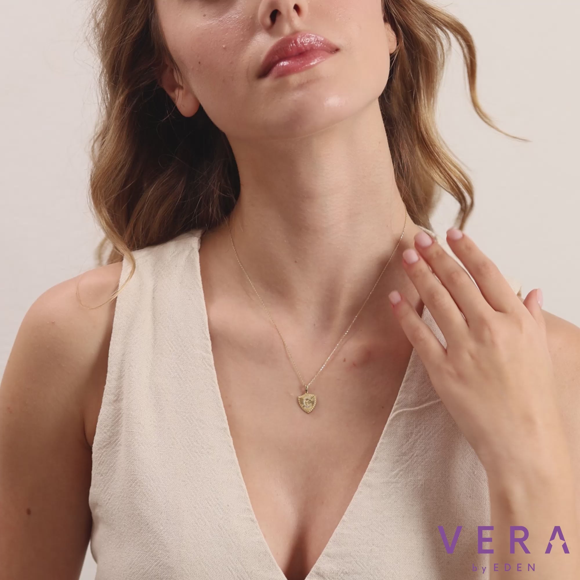 14K Gold Fluted Shield Diamond Initial Necklace – Olea