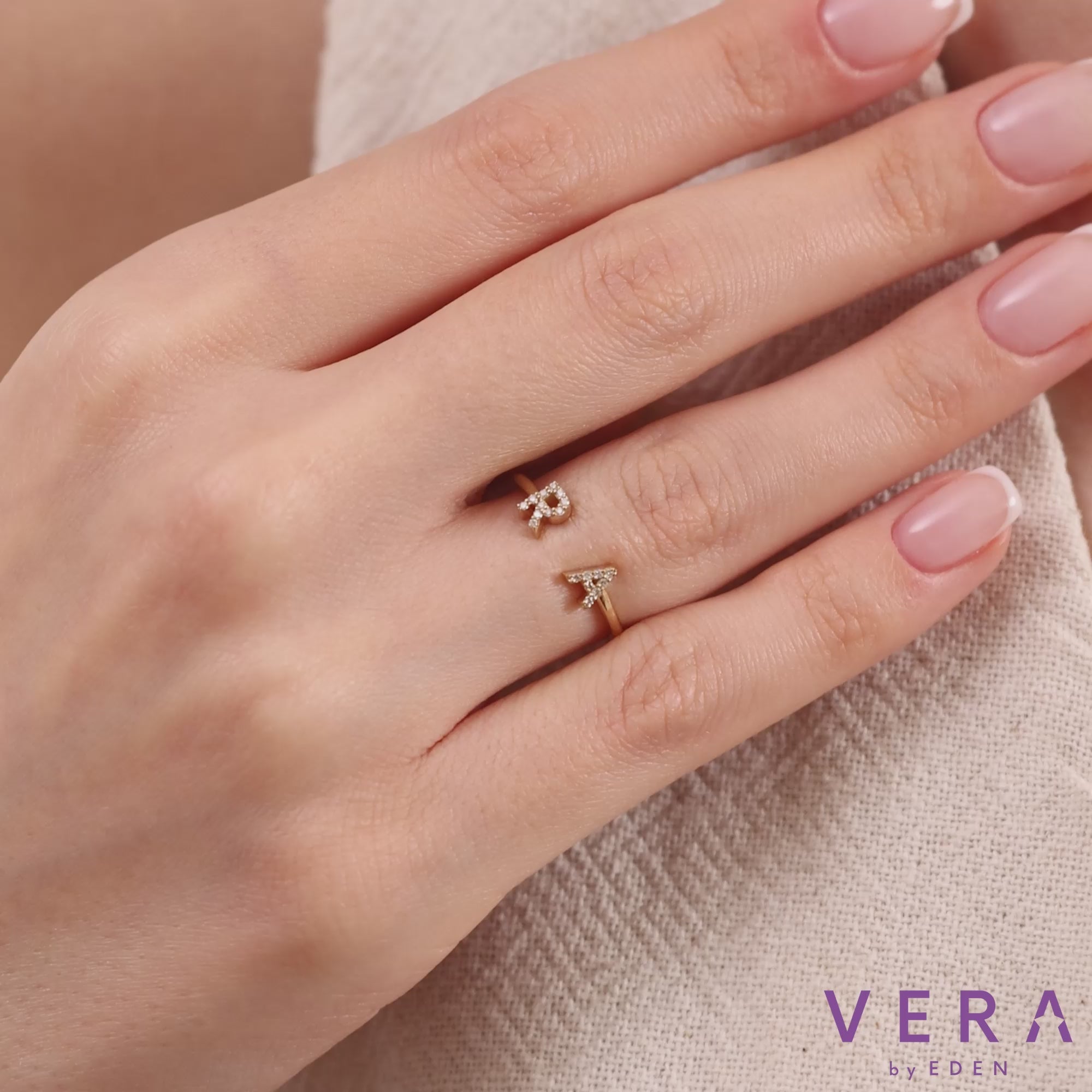 14K Gold Diamond Initial Cuff Ring – Seravelle