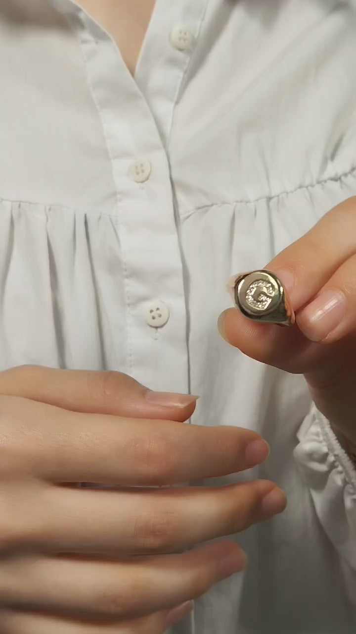 14K Gold Diamond Initial Signet Ring – Arlo