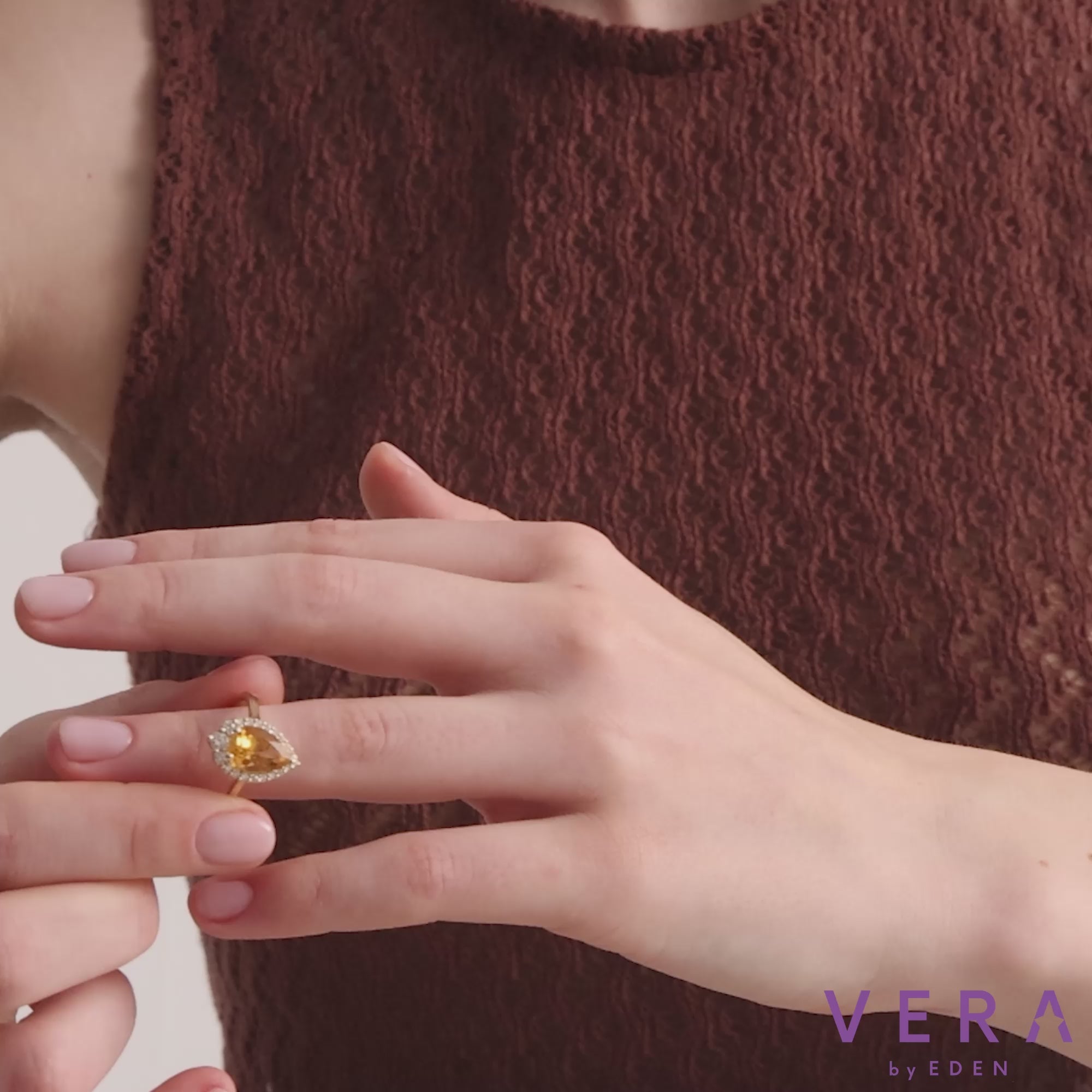 14K Solid Gold Pear Cut Citrine & Natural Diamond Halo Engagement Ring – Cavira