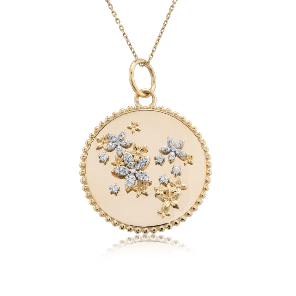14K Gold Diamond Floral Pendant Necklace Gift for Her
