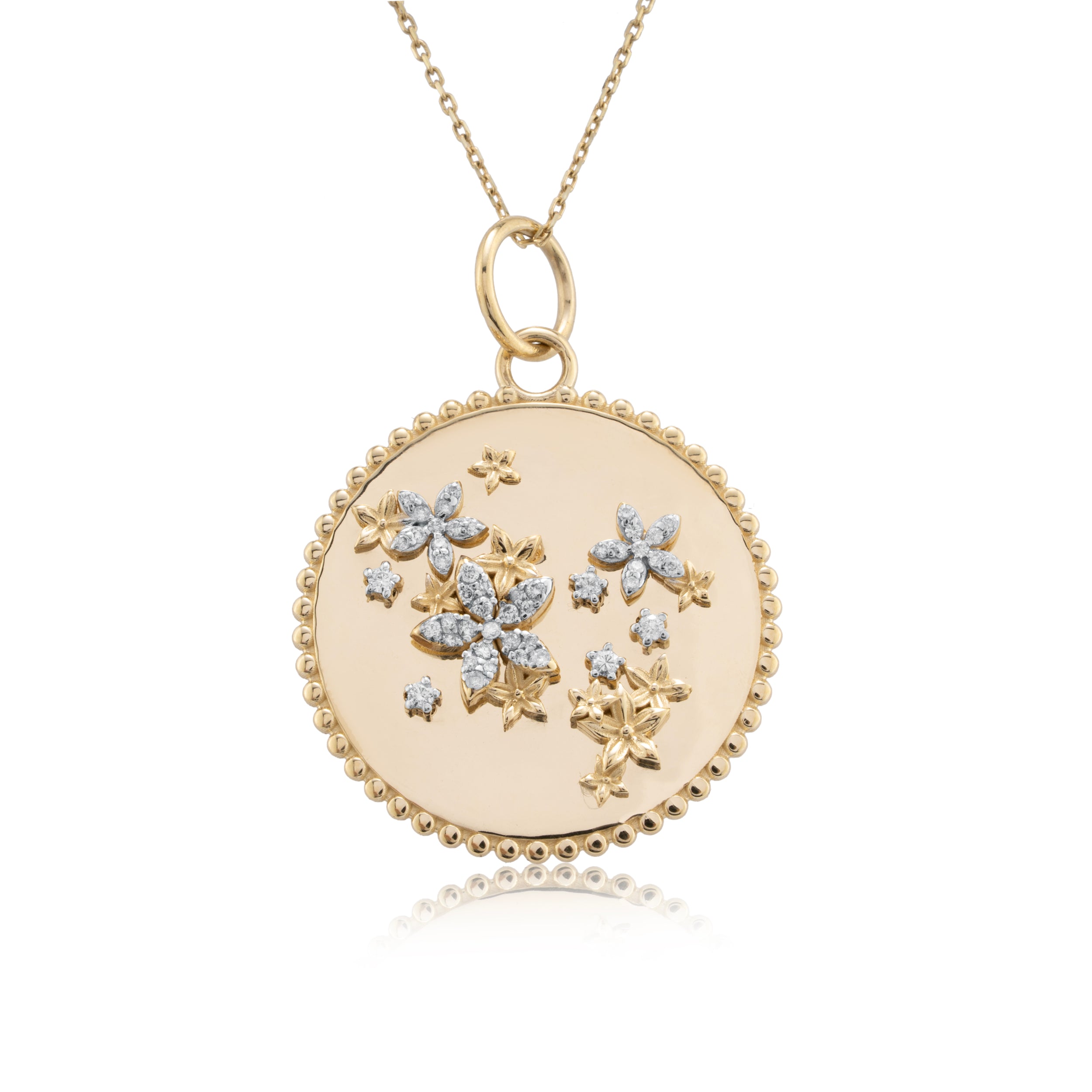 14K Gold Diamond Floral Pendant Necklace Gift for Her