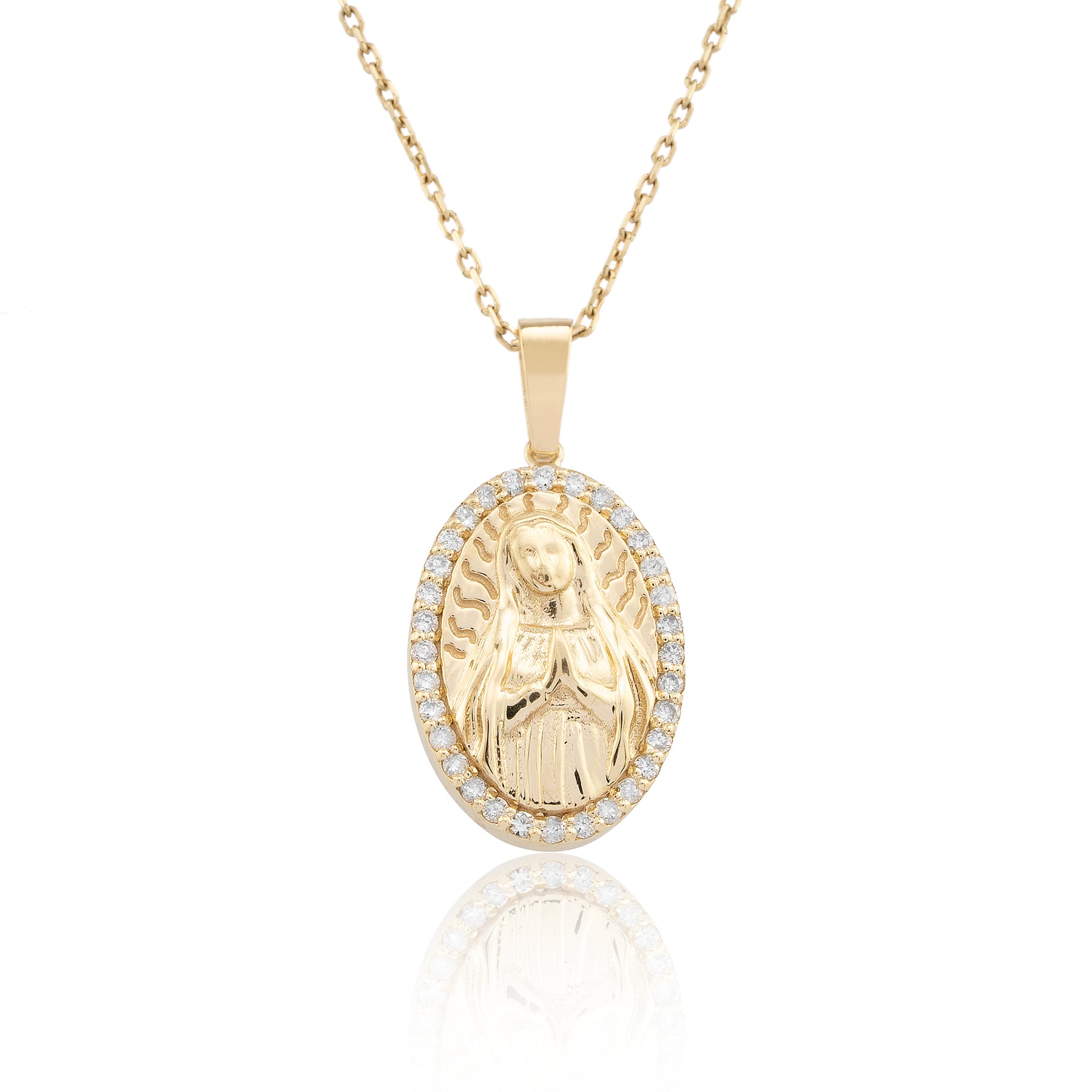 14K Gold Virgin Mary Necklace – Religious Gift for Women