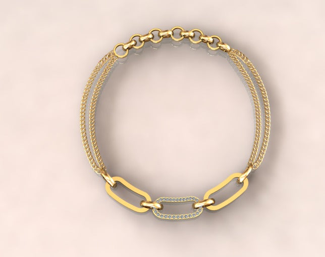 Custom bracelet with doc and paperclip chains for Marcella