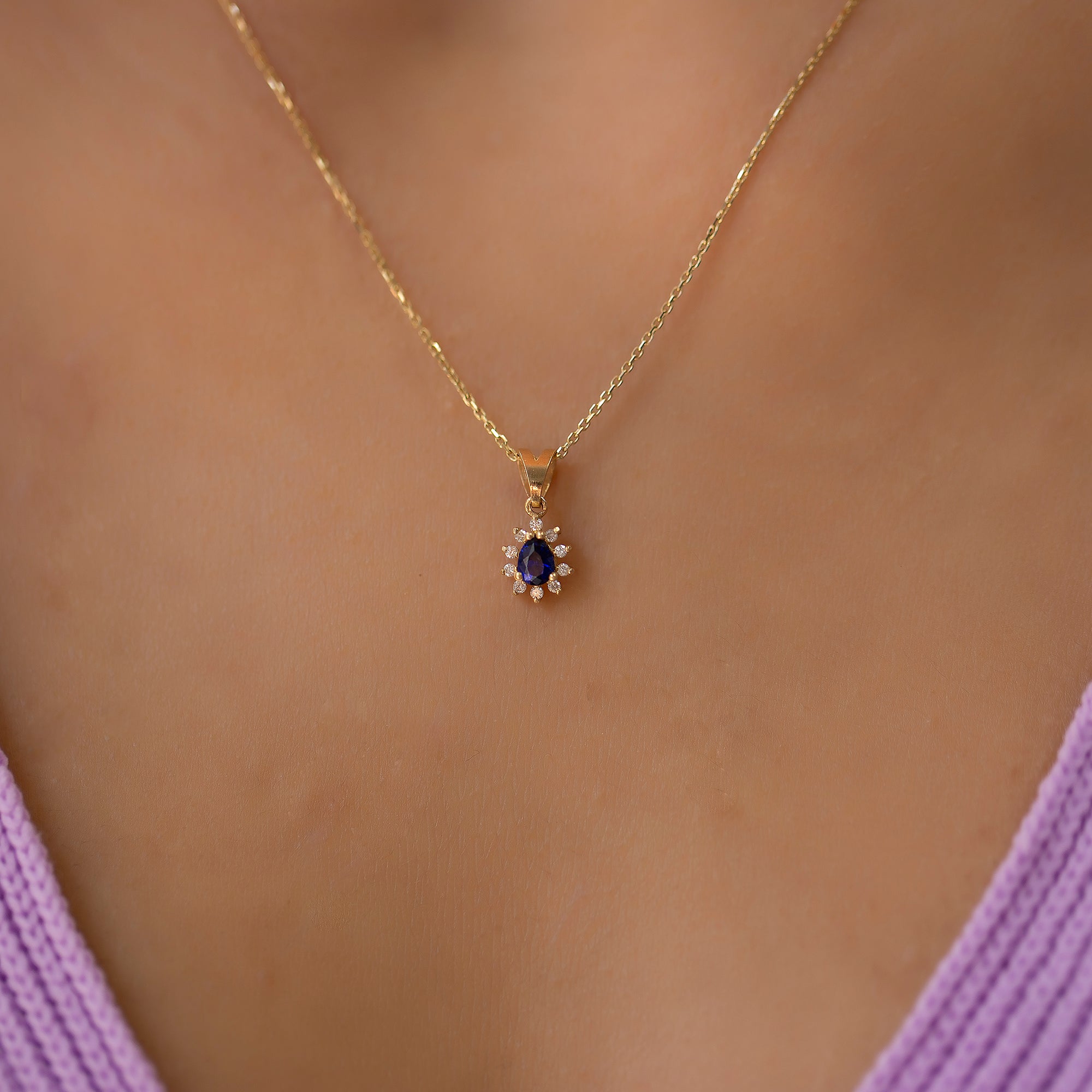 14K Gold Blue Sapphire & Diamond Pear Necklace – Astra