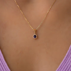 14K Gold Blue Sapphire & Diamond Pear Necklace – Astra