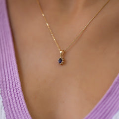 14K Gold Blue Sapphire & Diamond Pear Necklace – Astra
