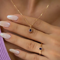 14K Gold Blue Sapphire & Diamond Pear Necklace – Astra