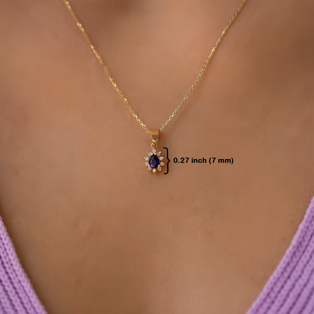 14K Gold Blue Sapphire & Diamond Pear Necklace – Astra