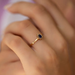 14K Gold Blue Sapphire & Diamond Pear Ring – Astra