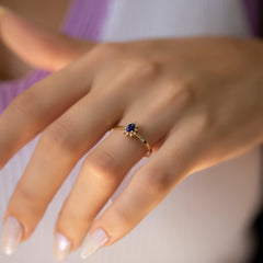 14K Gold Blue Sapphire & Diamond Pear Ring – Astra