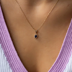 14K Gold Blue Sapphire & Diamond Oval Necklace – Astra