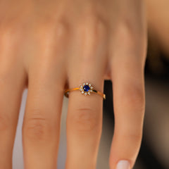 14K Gold Blue Sapphire & Diamond Round Ring – Astra