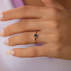 14K Gold Blue Sapphire & Diamond Round Ring – Astra