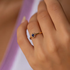 14K Gold Blue Sapphire & Diamond Round Ring – Astra