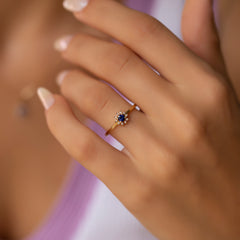 14K Gold Blue Sapphire & Diamond Round Ring – Astra