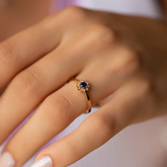 14K Gold Blue Sapphire & Diamond Round Ring – Astra