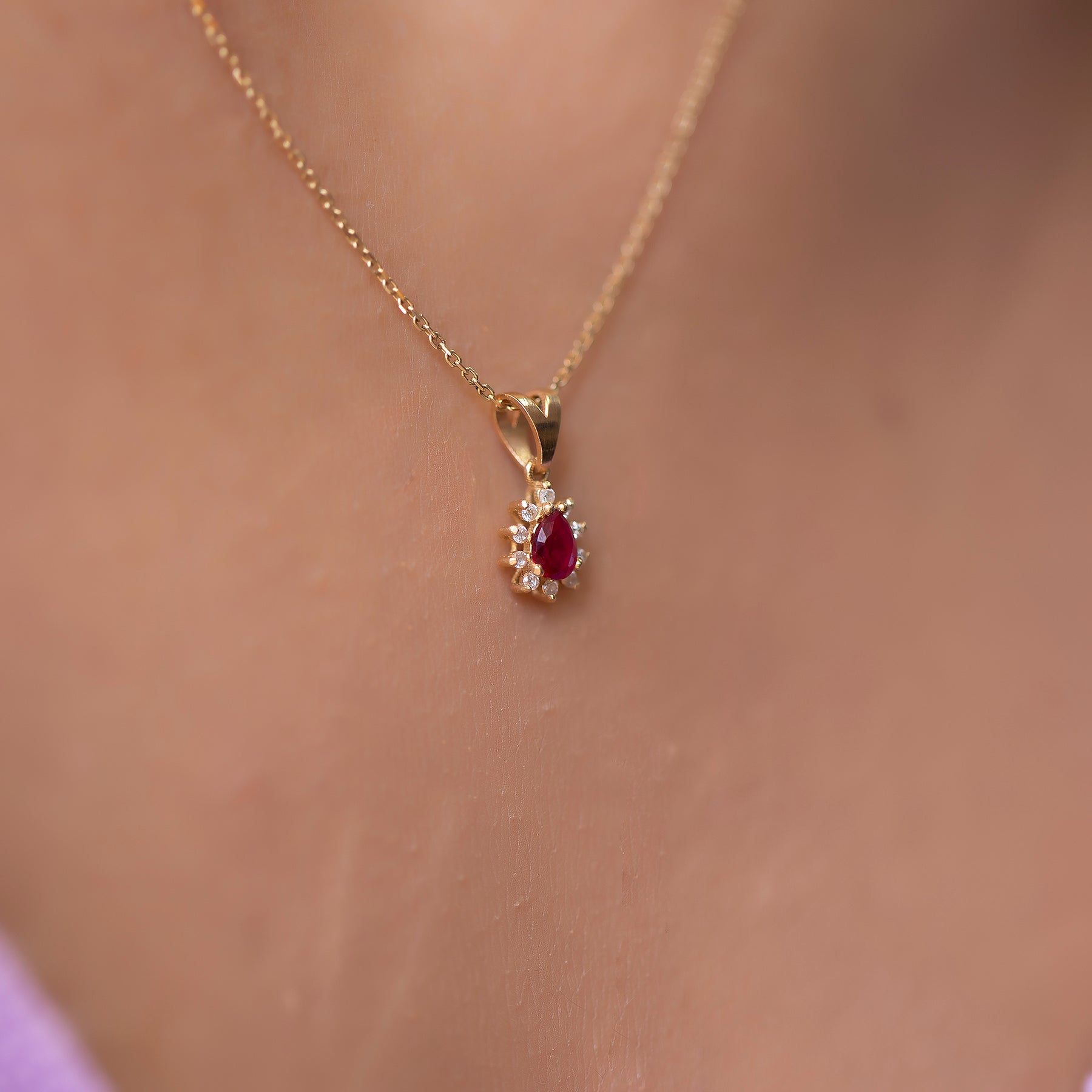14K Gold Ruby & Diamond Pear Necklace – Astra