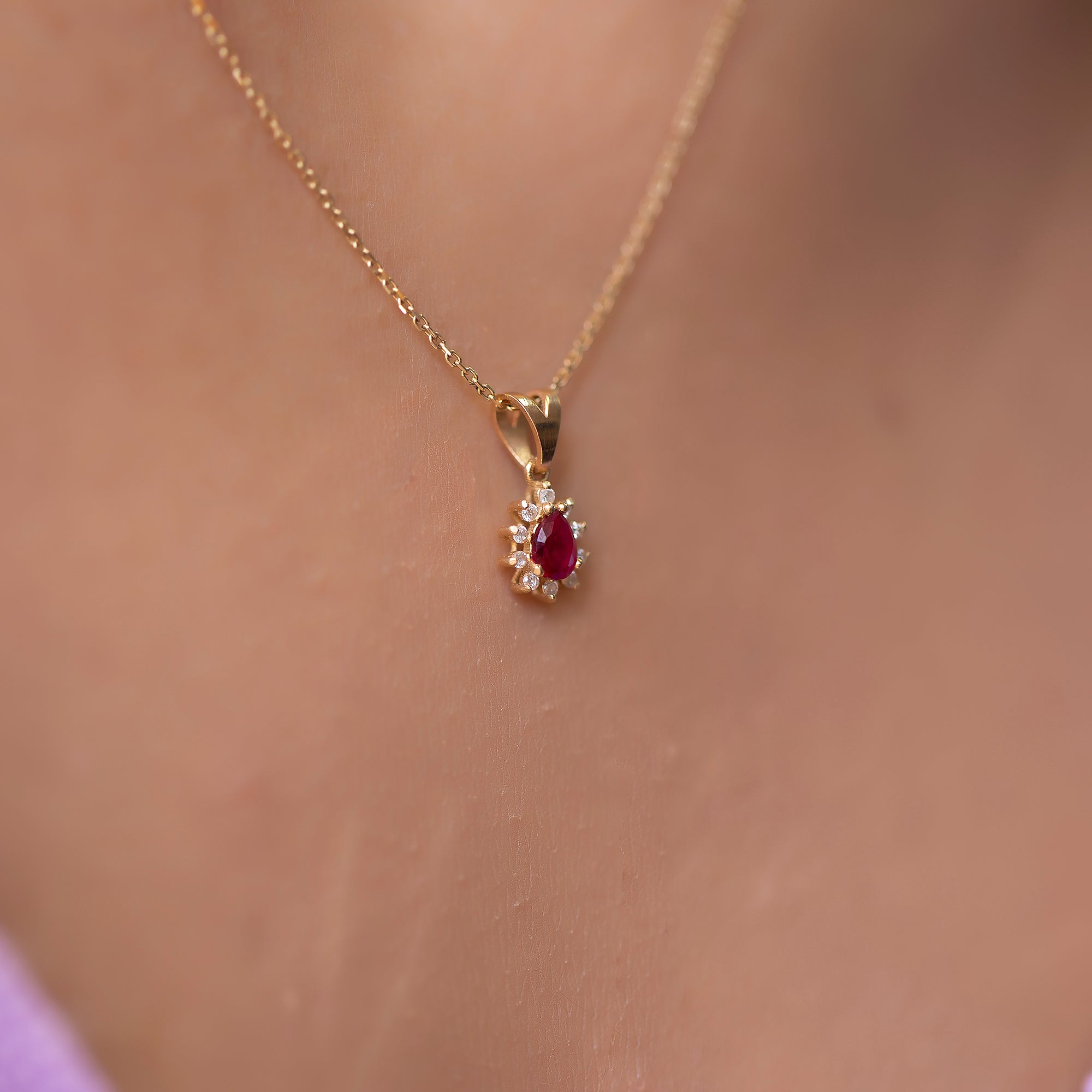 14K Gold Ruby & Diamond Pear Necklace – Astra