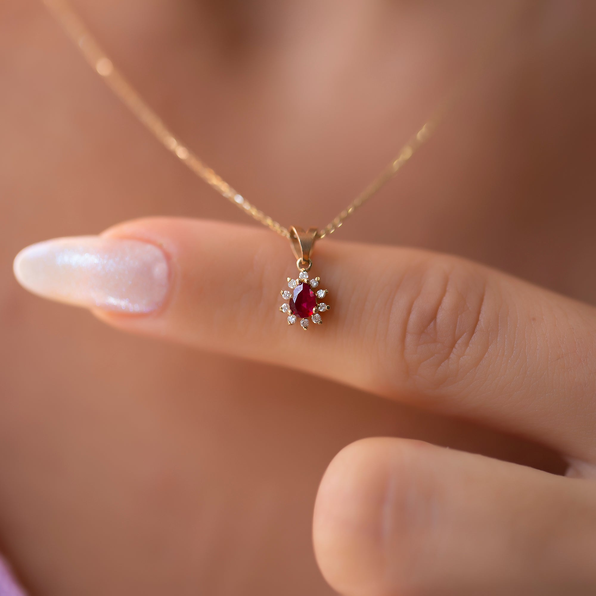 14K Gold Ruby & Diamond Pear Necklace – Astra