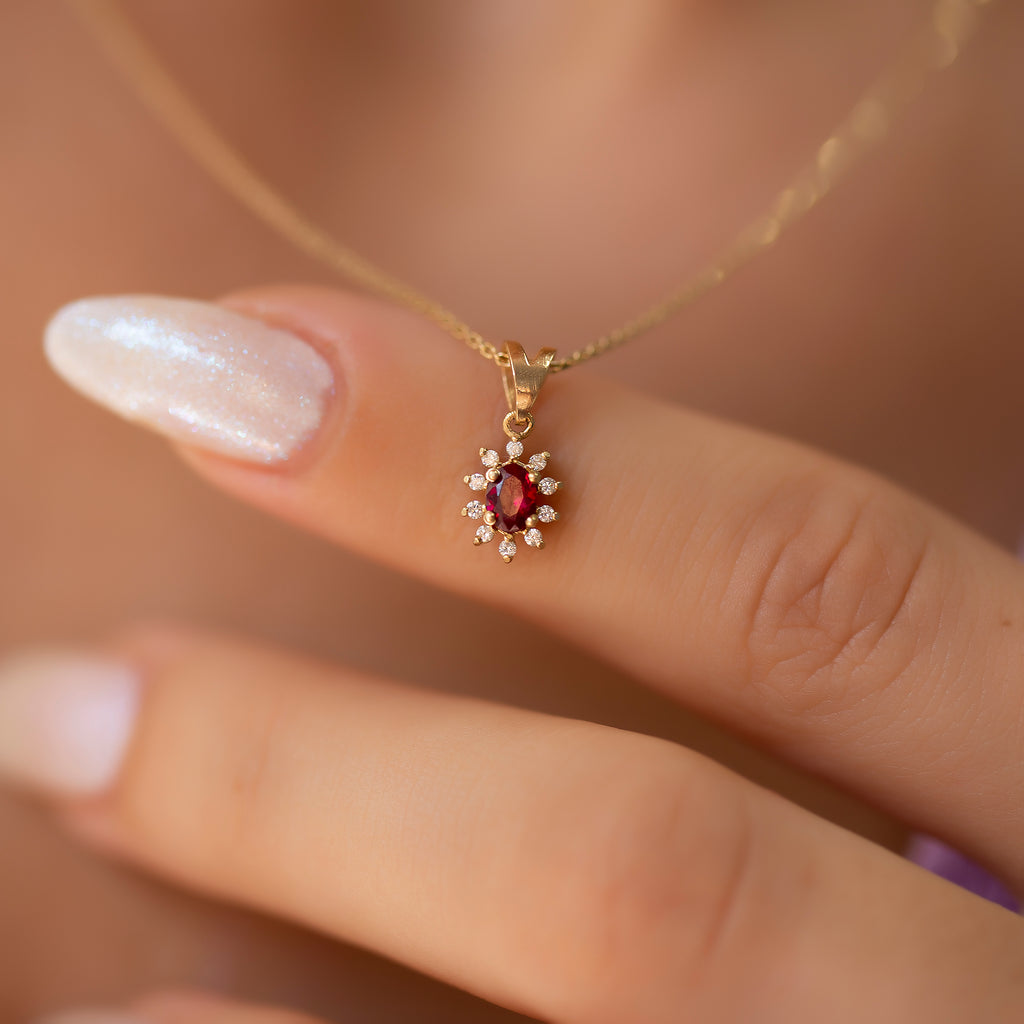 14K Gold Ruby & Diamond Oval Necklace – Astra