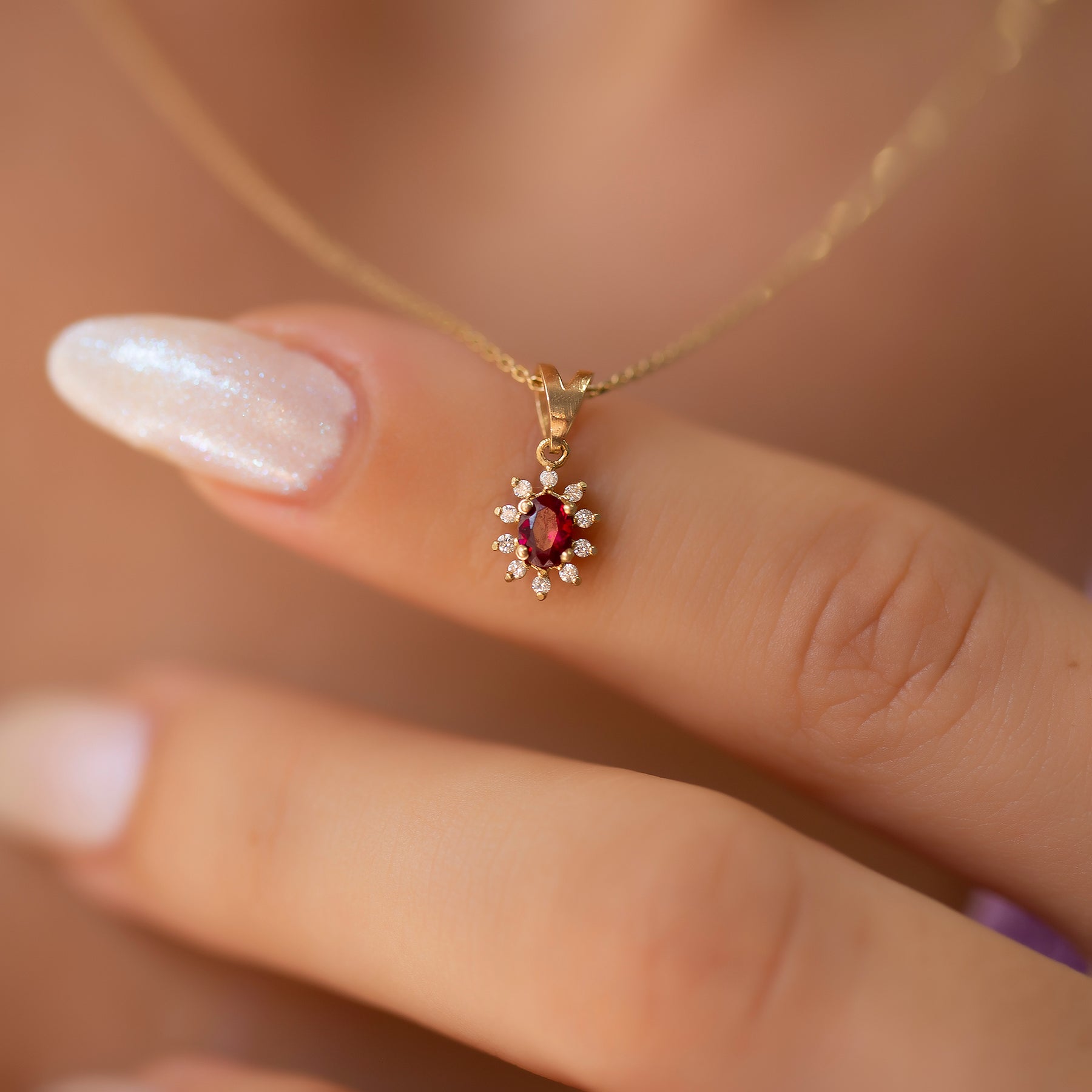 14K Gold Ruby & Diamond Oval Necklace – Astra