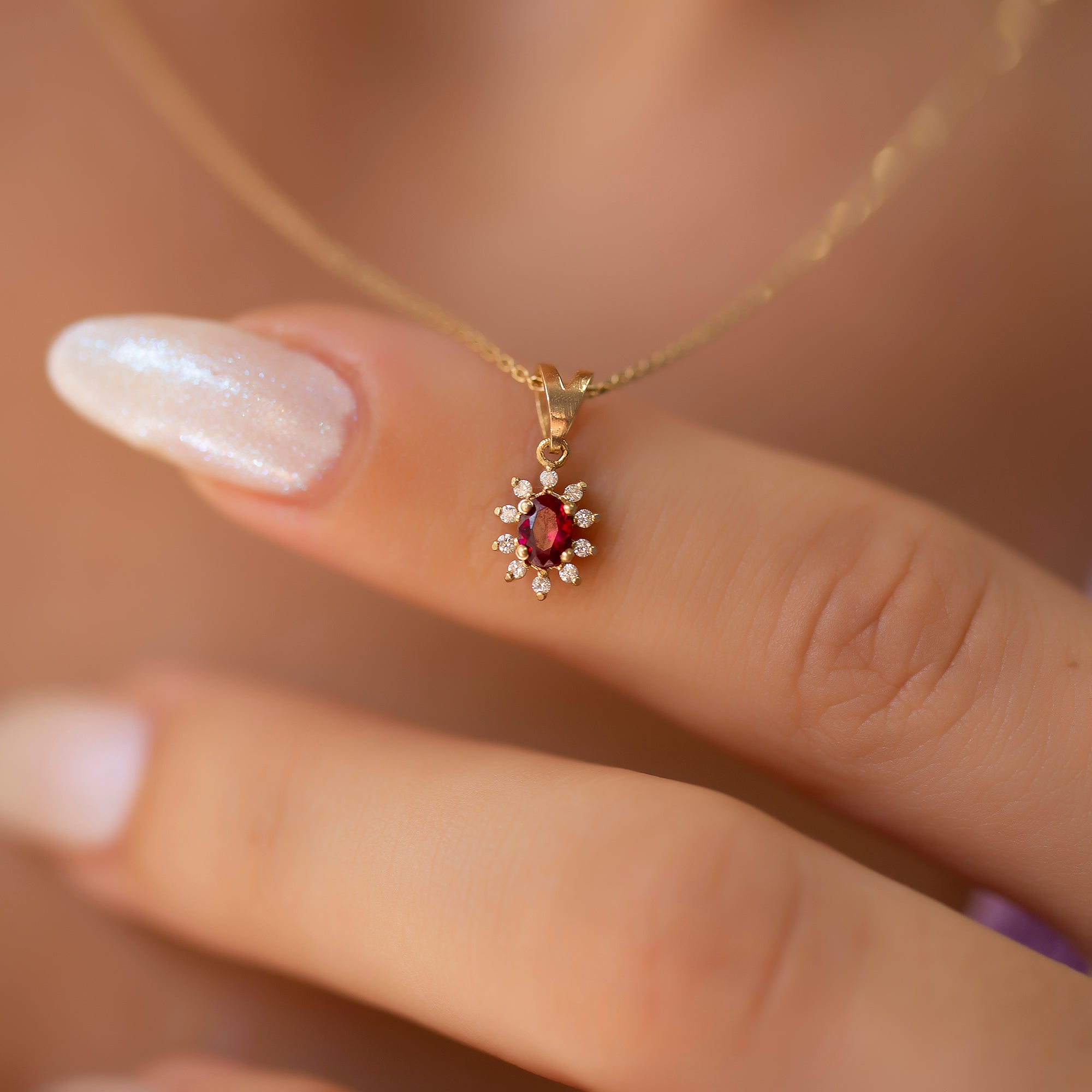 14K Gold Ruby & Diamond Oval Necklace – Astra