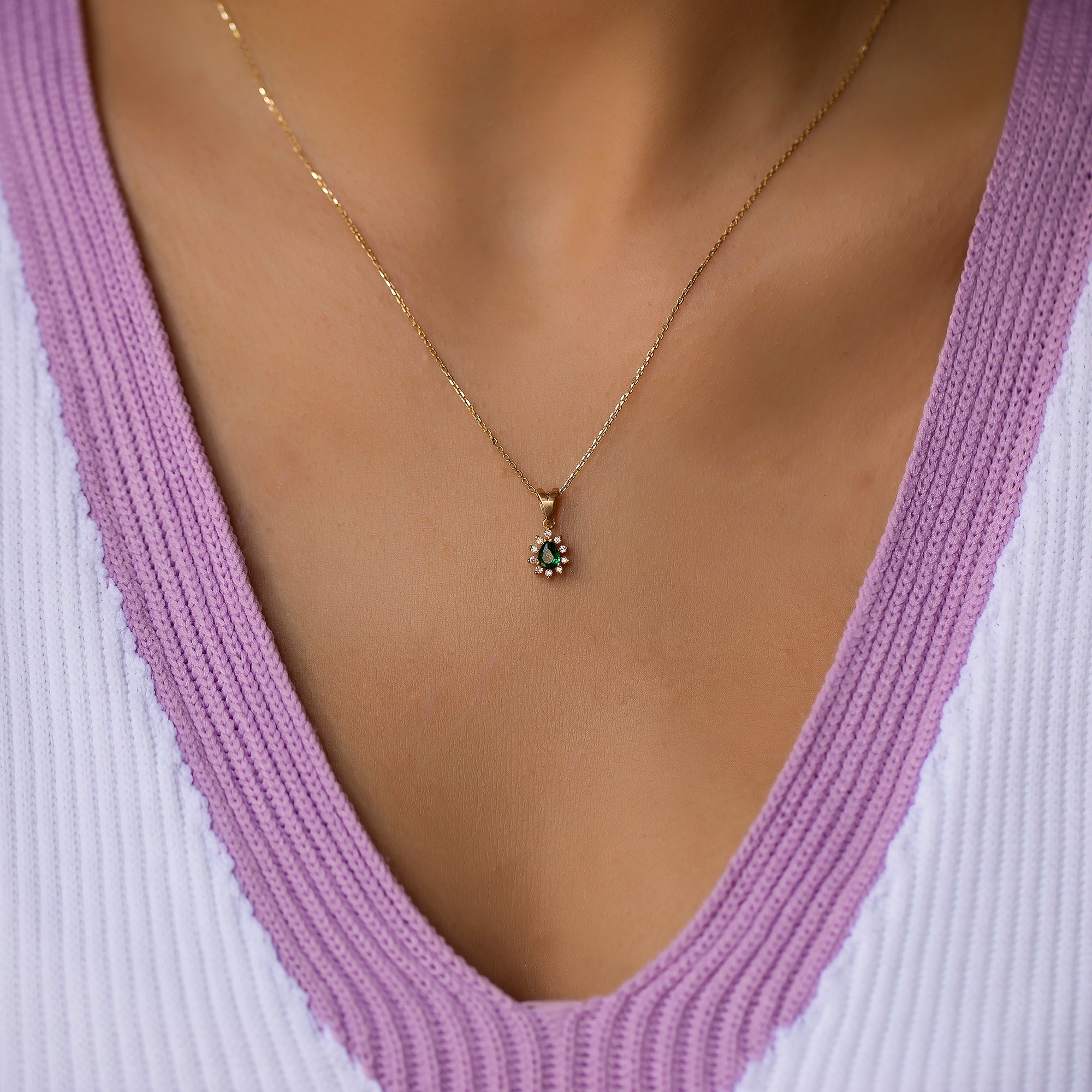 14K Gold Emerald & Diamond Pear Necklace – Astra