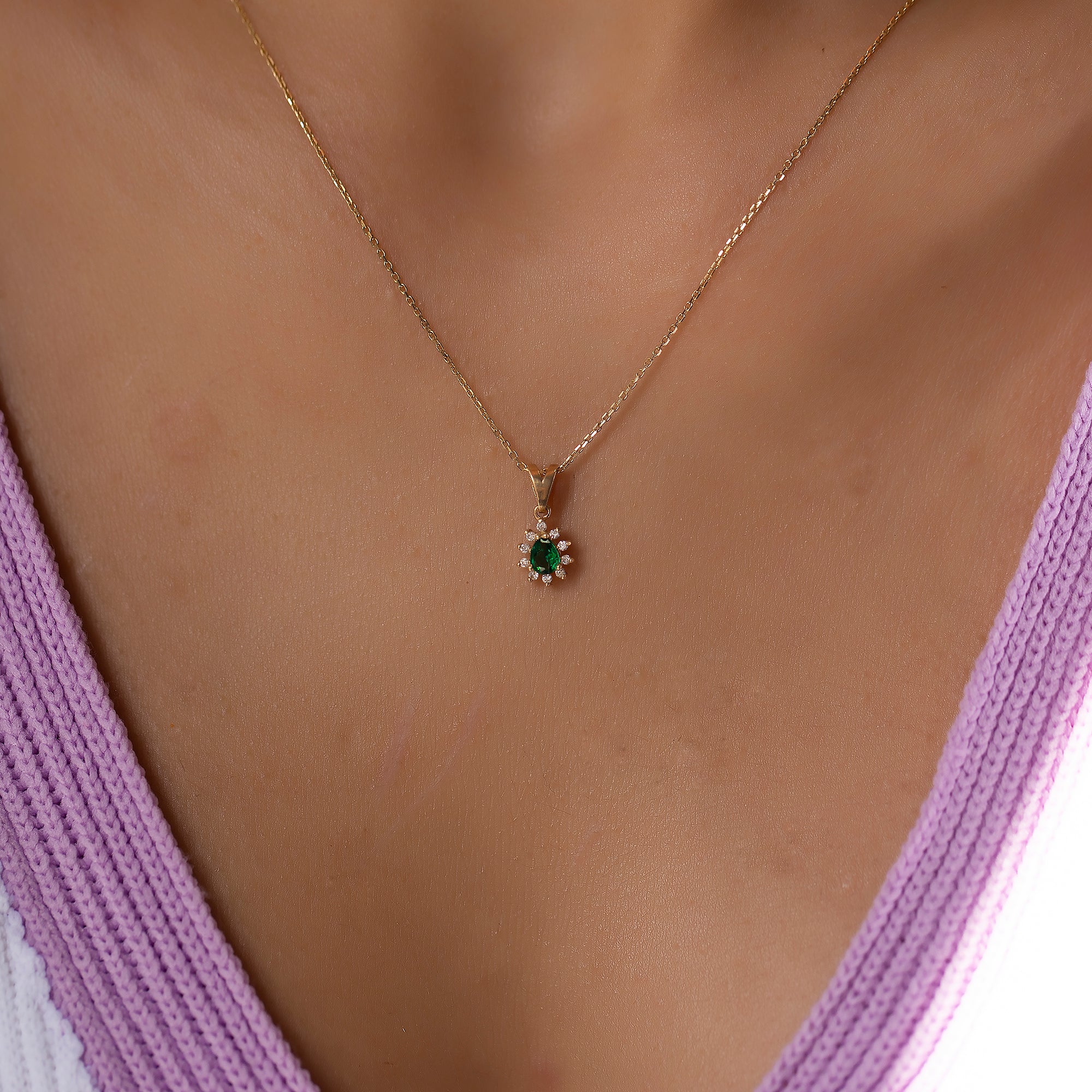 14K Gold Emerald & Diamond Pear Necklace – Astra