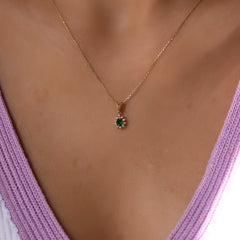 14 Ayar Altın Zümrüt ve Pırlanta Armut Kolye – Astra 